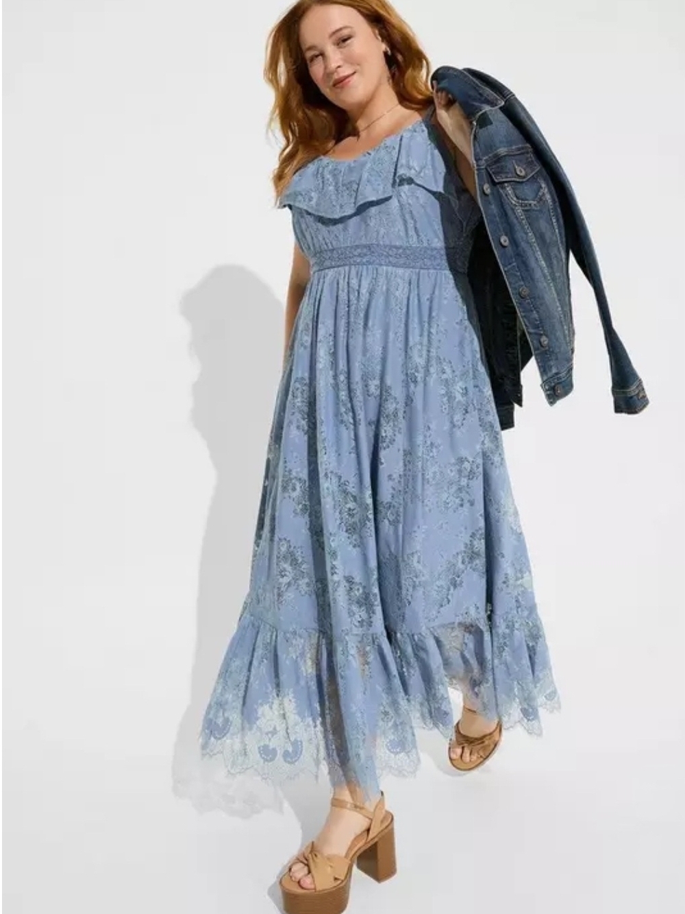 Torrid Light Blue Lace Floral Maxi Dress Ruffled Bridgerton Wedding Garden 14/16